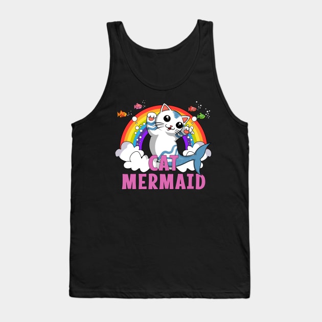 Cat Mermaid Rainbow Tank Top by underheaven